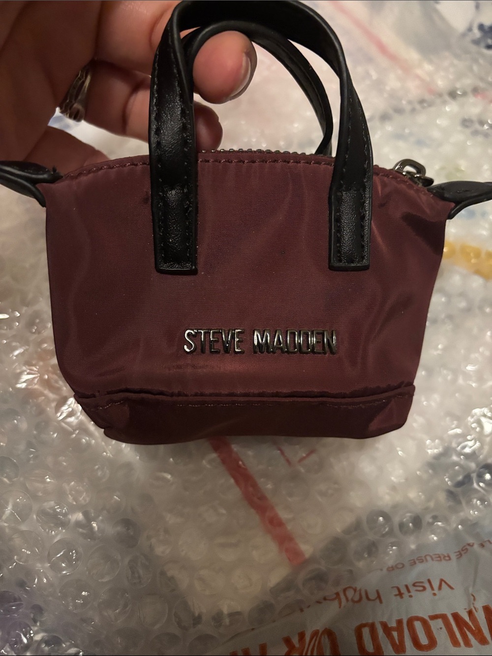 Steve Madden Mini Tote Bag in Burgundy with Black Handles